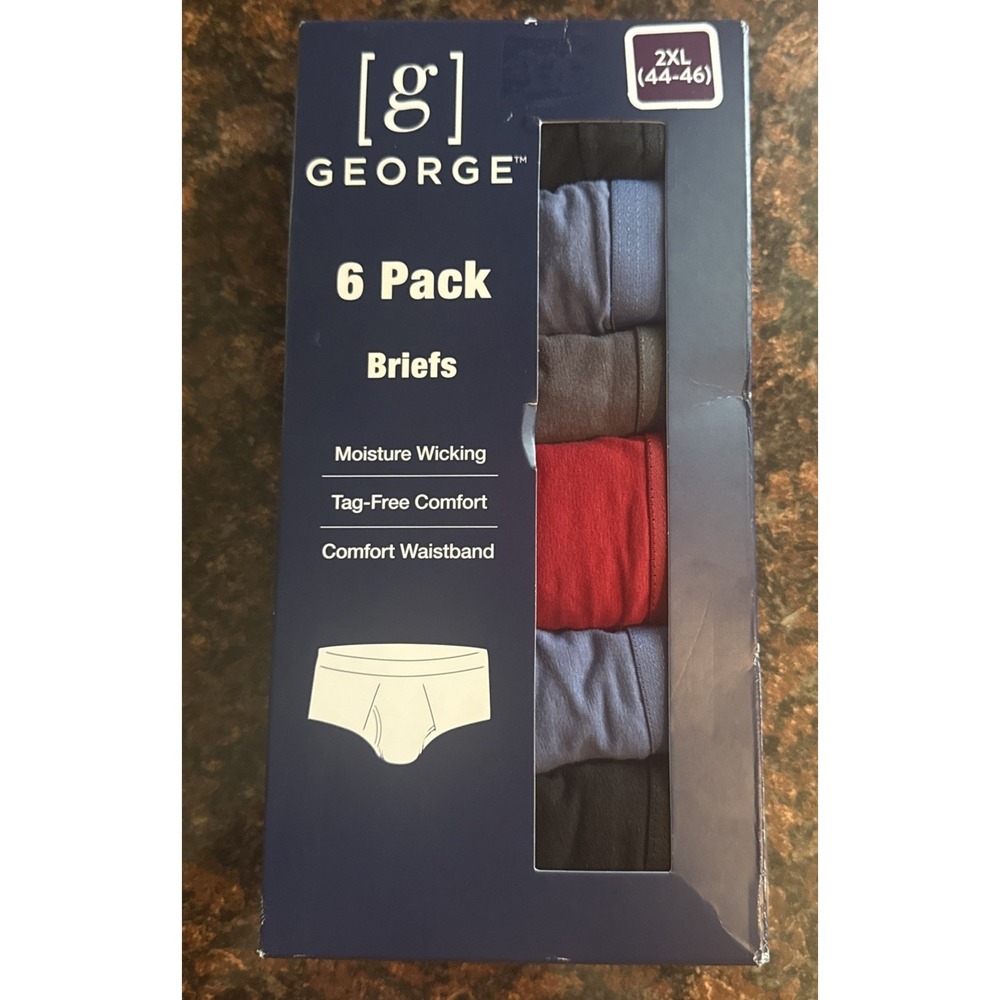 GEORGE Men's 2XL (44-46) Cotton Briefs Tag-Free Wicking Odor Control 6-Pack‎